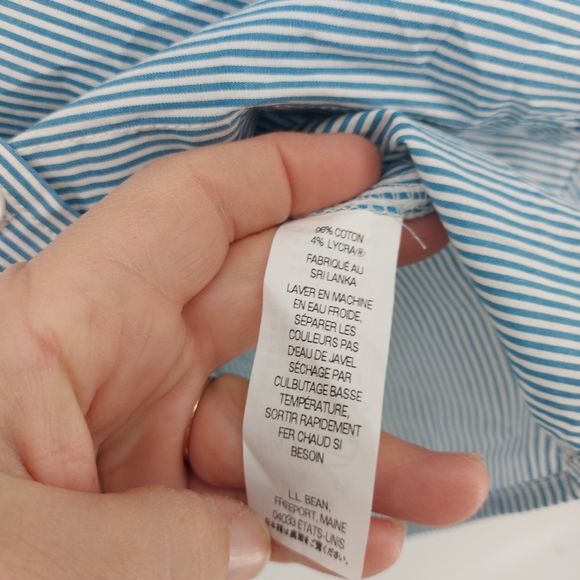L.L. Bean Striped Button Up Blue/White Shirt Floral Neck/Cuffs Oxford Shirt - Picture 6 of 10